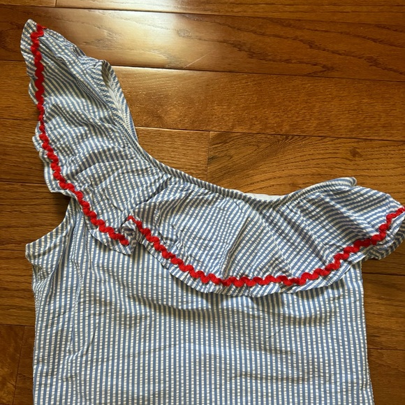J.Crew Factory Seersucker Ruffle One-Shoulder One-Piece - Picture 11 of 11